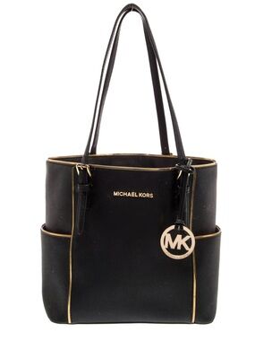 Michael Kors Black Saffiano Leather Tote with Gold Accents